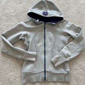 Lululemon Grey Scuba Hoodie with Purple Interior, Size 4 GUC